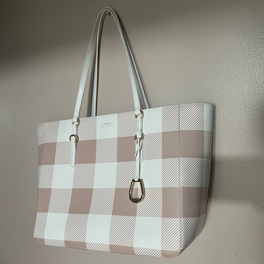 Ralph Lauren White and Pink Checkered Tote Bag